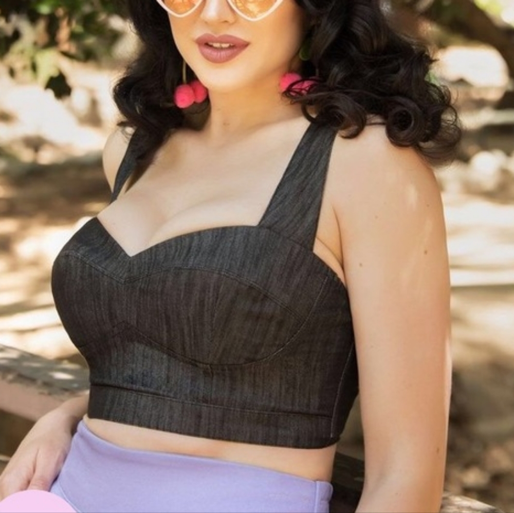 ALLISON CROP TOP in DARK DENIM VARLA BY PINUP COUTURE